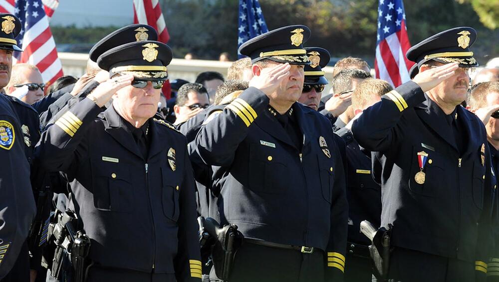 A group of officers saluting.