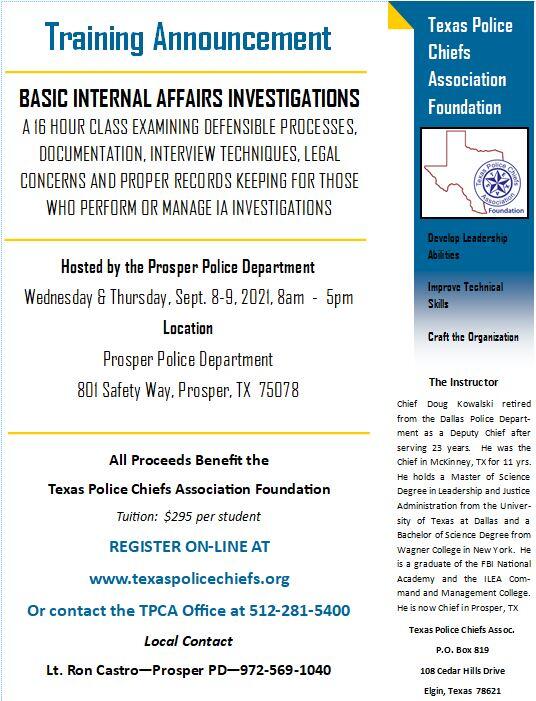 Basic Internal Affairs Investigations Prosper Police Department Texas Police Chiefs Association