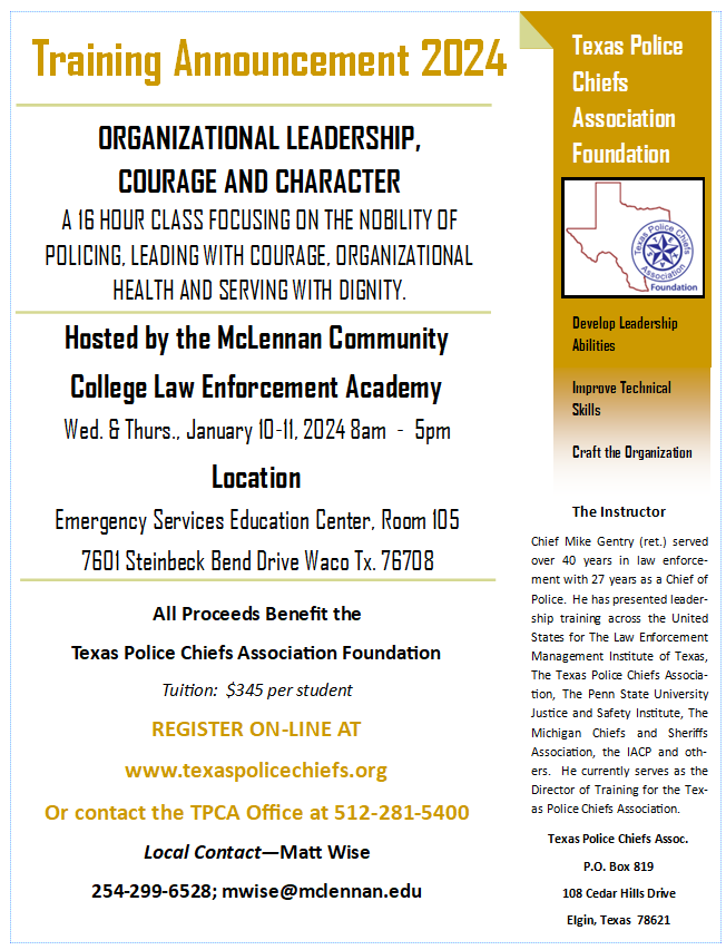 2024 Organizational Leadership Courage and Character- MCC Waco - Texas