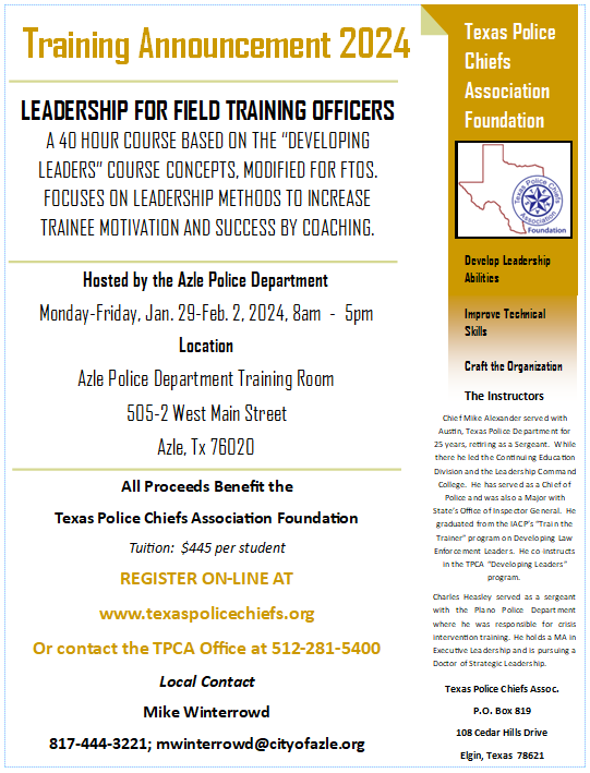 2024 Leadership for Field Training Officers Azle Texas Police Chiefs